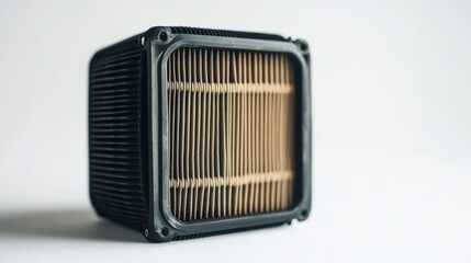 An industrial air filter captured in detail. This image showcases the intricate design of a filter unit. Perfect for automotive and machinery themes. Generative AI