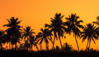 Obraz premium Silhouette palm trees at sunset (1)