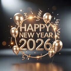 Golden Balloons Celebrate Happy New Year Two Thousand Twenty Six