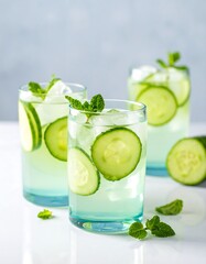 Fototapeta premium Refreshing cucumber drinks with mint