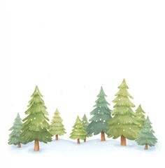 Fototapeta premium Charming Watercolor Winter Forest A serene landscape of snow-dusted evergreen trees under a peaceful sky, perfect for holiday cards or winter-themed designs.