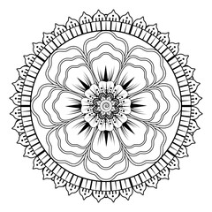Mehndi flower pattern for Henna drawing and tattoo. Decoration in ethnic oriental  Indian style. Doodle ornament. Outline hand draw vector illustration.