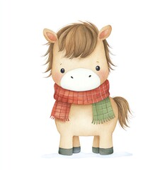 Cute Cartoon Horse in Winter Scarf