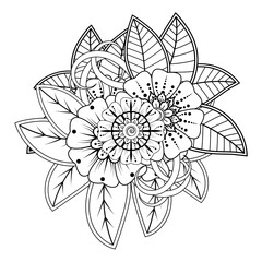 Mehndi flower pattern for Henna drawing and tattoo. Decoration in ethnic oriental  Indian style. Doodle ornament. Outline hand draw vector illustration.