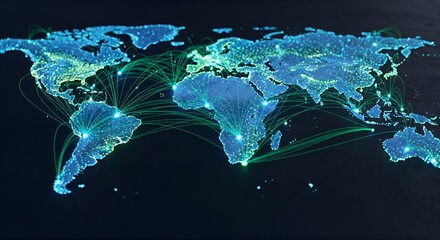 Global network of interconnected countries, highlighted by international trade routes.