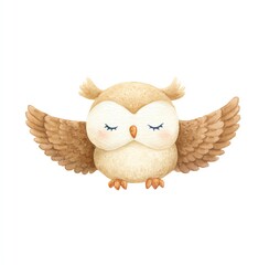 Cute Watercolor Owl with Open Wings