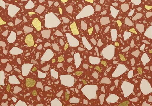 Elegant terracotta terrazzo texture with gold accents perfect for interior design projects