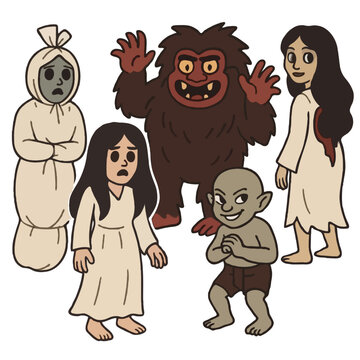Flat style vector illustration of Indonesian ghost characters for Halloween