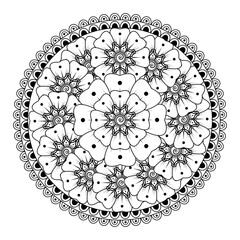 Mehndi flower pattern for Henna drawing and tattoo. Decoration in ethnic oriental  Indian style. Doodle ornament. Outline hand draw vector illustration.