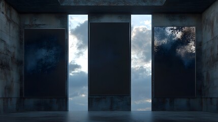 Abstract Dark Art Gallery Mockup with Sky View