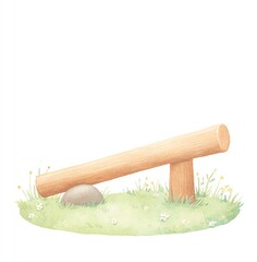 Wooden Balance Beam in Grassy Meadow