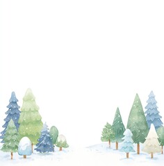 Watercolor Winter Forest Border
