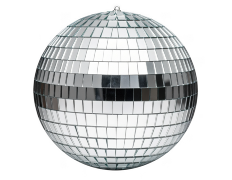 Silver disco mirror ball cut out isolated on white and transparent background
