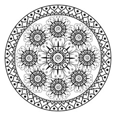 Mehndi flower pattern for Henna drawing and tattoo. Decoration in ethnic oriental  Indian style. Doodle ornament. Outline hand draw vector illustration.
