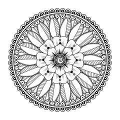 Mehndi flower pattern for Henna drawing and tattoo. Decoration in ethnic oriental  Indian style. Doodle ornament. Outline hand draw vector illustration.