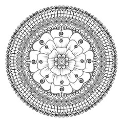 Mehndi flower pattern for Henna drawing and tattoo. Decoration in ethnic oriental  Indian style. Doodle ornament. Outline hand draw vector illustration.