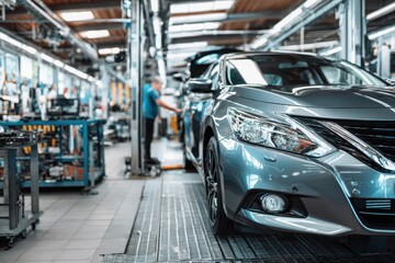 Modern car being serviced in a clean, well-lit automotive workshop auto service garage, showcasing maintenance, diagnostics, and mechanical repair environment.