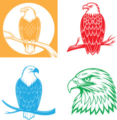 Vibrant Eagle Illustrations Four Different Colors and Styles A Collection of Patriotic and Wildlife Art Depicting American Symbolism
