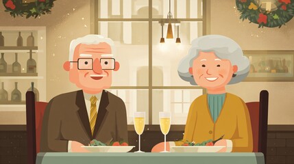 Happy Elderly Couple Enjoying Dinner Together