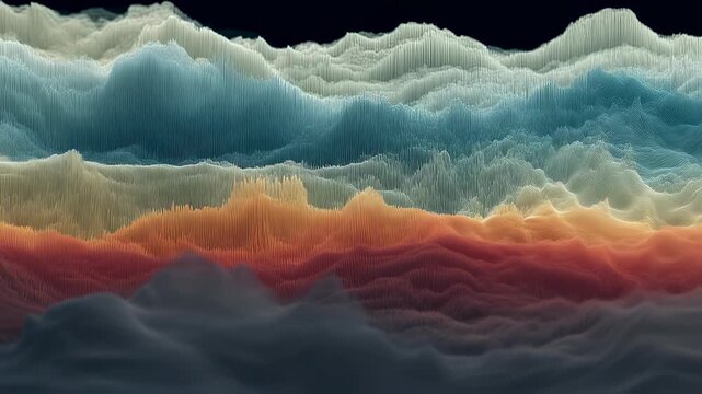 Abstract visualization of brain activity during sleep with layered wave strips cycling through cool and warm tones symbolizing deep and rapid eye movement phases.