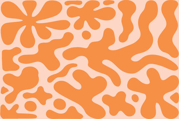 Retro Abstract Orange Shapes Background. Groovy Organic Blob Pattern in Vintage Style