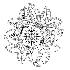 Mehndi flower pattern for Henna drawing and tattoo. Decoration in ethnic oriental  Indian style. Doodle ornament. Outline hand draw vector illustration.