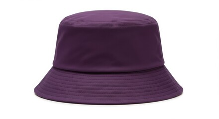 Purple bucket hat on white background with copy space
