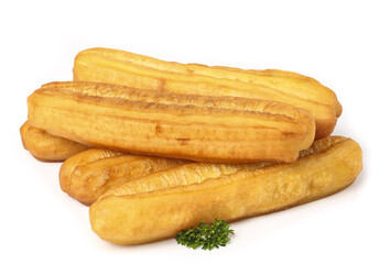 Crispy fritters served as traditional breakfast snacks on a white background for a delightful morning treat