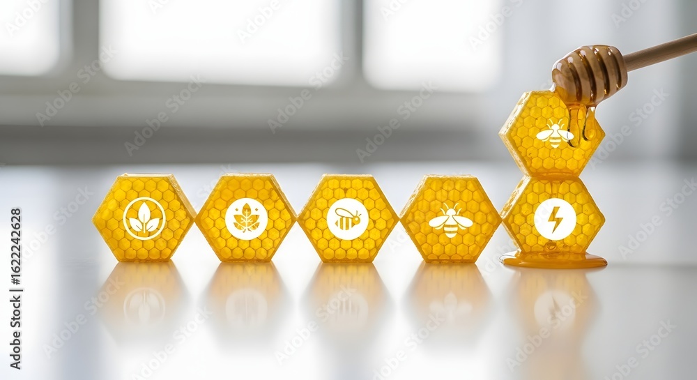 Poster conceptual image of building a business ecosystem. honeycomb structure symbolizing teamwork, synergy