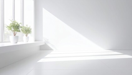 Bright sunlit interior space with green plants minimalist design home environment natural light contemporary style