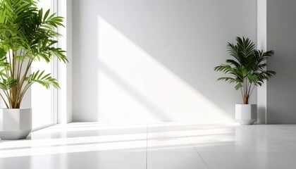 Bright and airy indoor space with potted plants minimalist design natural light modern architecture contemporary home environment