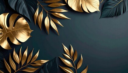 Elegant golden leaf arrangement studio digital artwork modern aesthetic top-down view luxurious decor inspiration