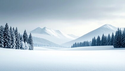 Serene winter landscape snow-covered mountains nature photography tranquil environment wide-angle view calmness and beauty