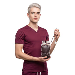 Medical Professional Holding Blood Bag Ready for Transfusion or Donation
