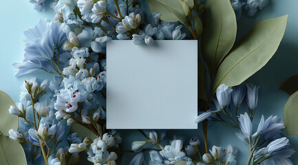 Delicate white blooms frame empty card template for special occasions