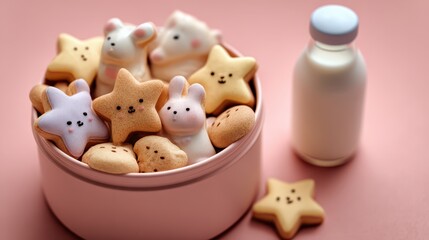Adorable pastel colored cookies shaped like stars and animals