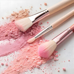 pink powder spread with brushes rubbing each other
