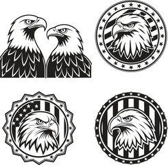 American Bald Eagle Emblem Designs Patriotism and National Pride Illustrated in Black and White Vector Graphics