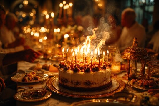 Festive birthday celebration with cake and candles