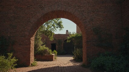 Obraz premium Dusty Brick Archway Leading to a Hidden Courtyard