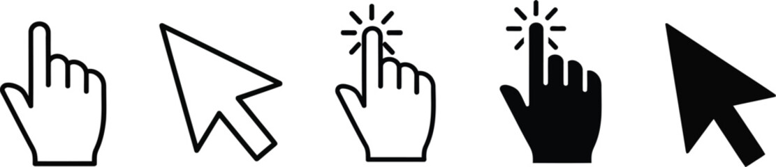 Vector art of collection of cursor and hand pointer icons isolated on white background for web design
