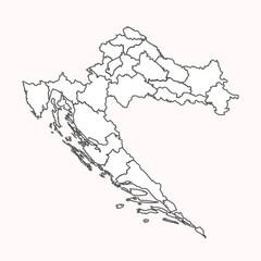 Croatia Map with States and Cities Vector Outline