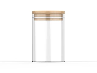 Empty glass jar mockup template on isolated white background, 3d illustration.