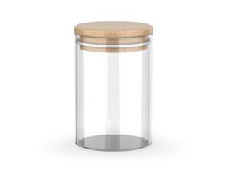 Empty glass jar mockup template on isolated white background, 3d illustration.