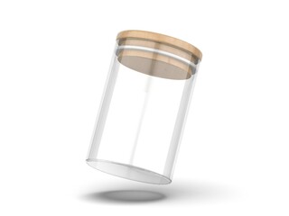 Empty glass jar mockup template on isolated white background, 3d illustration.