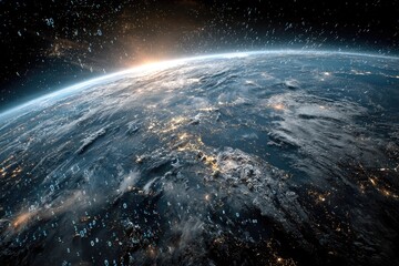 Digital Earth with binary code raining from space