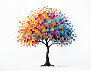colorful abstract tree with circular leaves vector illustration