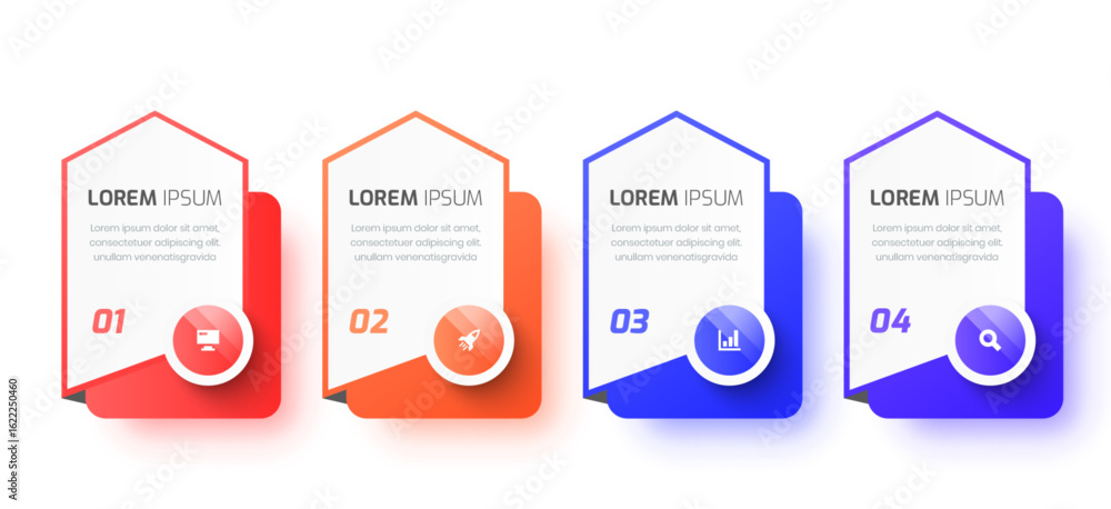 Aufkleber vector infographic business with abstract design, icon and 4 numbers for presentation