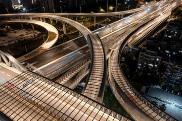 Modern city highway interchange at night