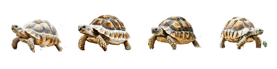 Naklejka premium Four Tortoises Walking, Isolated on White Background